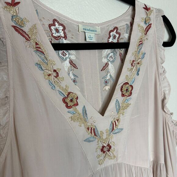 Sundance Boho Maxi Dress Large Blush/Ivory Floral Embroidered Sleeveless EUC - Picture 3 of 9